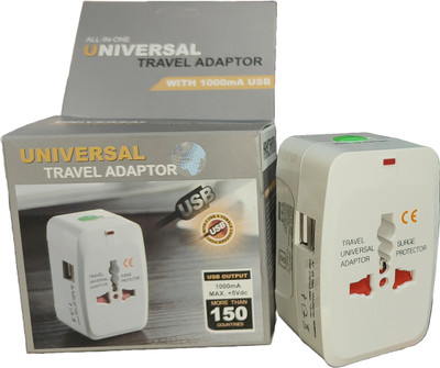 Creation Services Universal Travel Adapter with Built-in Dual USB Charger Ports USB Worldwide Adaptor(White)