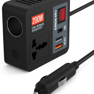 JAXTER 5*in1 200 Watt Car Laptop Charger Fast Charging/Power Car Inverter Portable Worldwide Adaptor(Black)