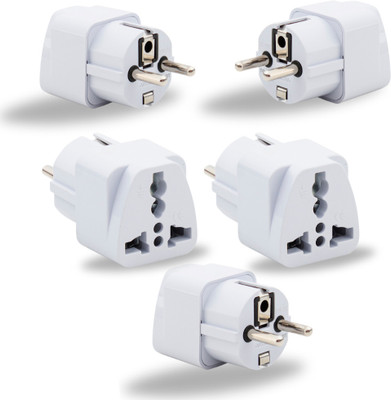 HI-PLASST (Pack of 5) Germany Schuko Plug India to Europe, 2pin to 3pin Converter Adapter Worldwide Adaptor(White)
