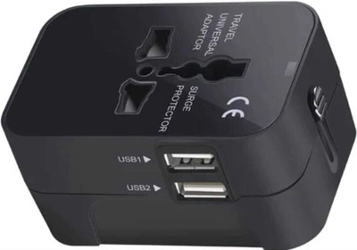 HSD UNIVERSAL TRAVEL ADAPTER BLACK WITH DUAL USB Worldwide Adaptor(Black)