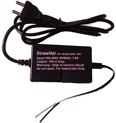 StrawHat Adapter 12V - 2.0A (24 W) Multiprople Use for Pixel Led, TV, LED Strip, CCTV Worldwide Adaptor(Black)