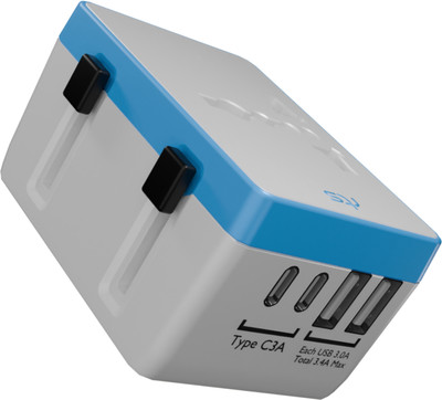 Jihaan Universal Travel Adapter with Type C - 6 in 1 International Travel Adapter Worldwide Adaptor(White, Blue)
