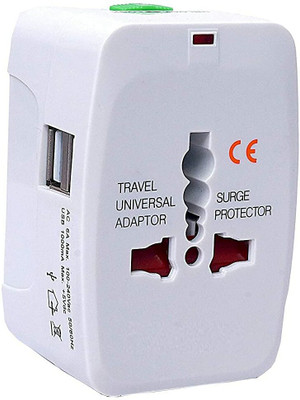 M2 ENTERPRISE Worldwide Travel Adapter with Build in Dual USB Charger Ports Worldwide Adaptor(White)