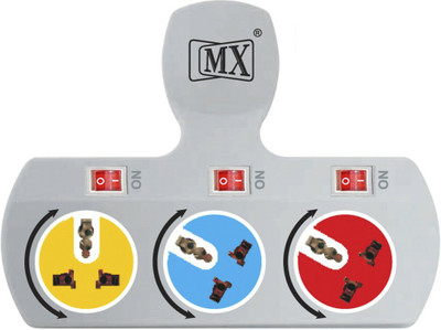 MX 3 Way 3 Way Strip Rotatable Sockets & Individual Switch Worldwide Adaptor(Multicolor)
