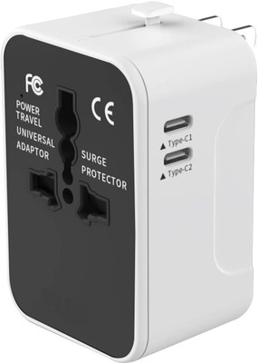 Jihaan 2 Type-c usb High Speed Wall Charger USB MultiPlug Adapter Worldwide Adaptor(White, Black)