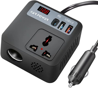Monrix 5in1 200 Watt Car Laptop Charger Fast Charging/Power Car Inverter Portable Worldwide Adaptor(Black)