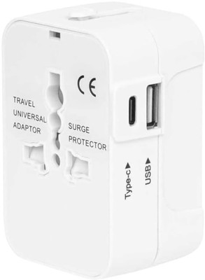 Nexotic Universal Travel Adapter Plug, 3 in 1 with 1 USB, 1 USB-C 2.4A (White) Worldwide Adaptor(White)
