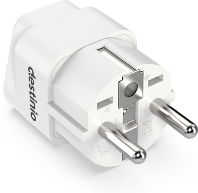 Destinio India to Europe Type E/F Plug 1-Socket Universal Travel Adapter Worldwide Adaptor(White)