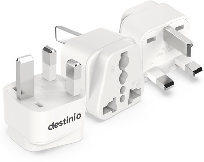 Destinio India to UK Plug Adapter - Type G plug adapter, 2-Socket, Pack of 3 Worldwide Adaptor(White)