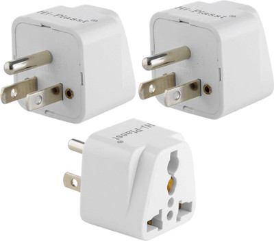 HI-PLASST (Pack of 3) Type-B India to USA Converter Plug Canada Power Universal Travel Worldwide Adaptor(White)