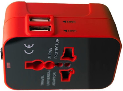Jihaan USB Universal Travel Dual USB Charger with Multi Type Power Outlet Black & Red Worldwide Adaptor(Black, Red)