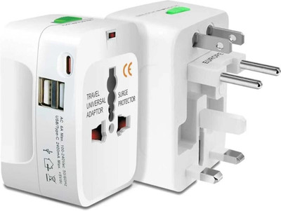 HSD UNIVERSAL TRAVEL ADAPTER AND CHARGERDUAL USB 2400MA WHITE Worldwide Adaptor(White)