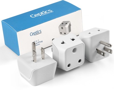 Ceptics India to USA Converter Plug - Type B, 2 in 1 USA,Dual Input CE - RoHS, 3 Pack Worldwide Adaptor(White)