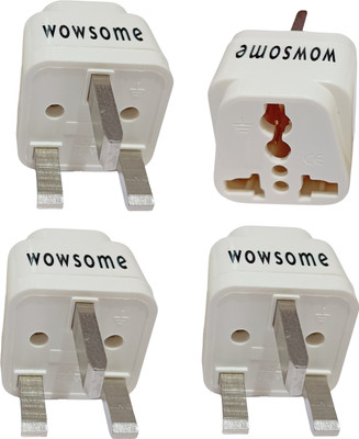 WOWSOME 4 Pcs 3 Flat Pin 13A Conversion Plug for India to UK, UAE, Malaysia, Singapore Worldwide Adaptor(White)