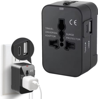MOBIZAC Universal Travel Adapter with Type C Port Worldwide Adaptor(Black)