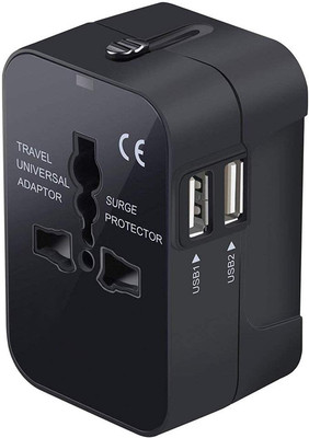 Psithurism Universal Travel Adapter, International Plug Power Adapter with 2 USB Port Worldwide Adaptor(Black)