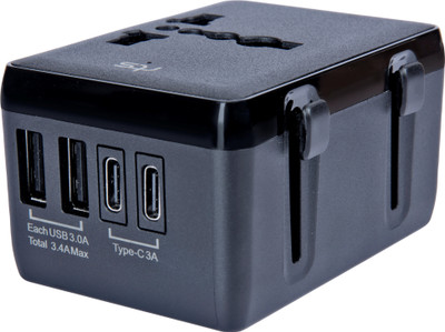 Jihaan Universal Travel Worldwide International Power Adapter 6A 4 USB 2 USB C Worldwide Adaptor(Black)