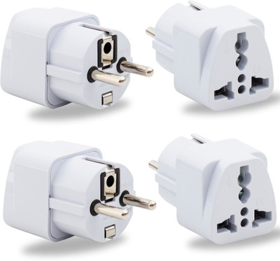 HI-PLASST (Pack of 4) Germany Schuko Plug India to Europe, 2pin to 3pin Converter Adapter Worldwide Adaptor(White)