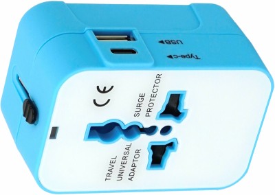 Jihaan International Adapter Wall Charger Dual USB Universal Travel adapter Worldwide Adaptor(Blue, White)