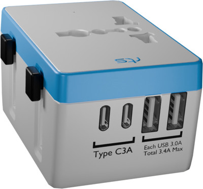 Jihaan Universal Travel Plug Charger Dual USB Charging (2 USB C Port & 2 USB A Ports EU Worldwide Adaptor(White, Blue)