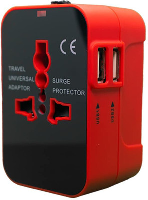 Pruthvik USB Universal Travel Adapter International with Build in Dual USB Charger Worldwide Adaptor(Red)