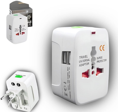 Vibrona All-in-One Travel Adaptor with USB Ports for Global Use Worldwide Adaptor(White)
