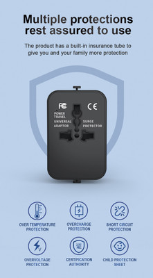 Jihaan Worldwide Universal Travel Adapter 2 Type C 1 USB C to USB adapter Worldwide Adaptor(Black)