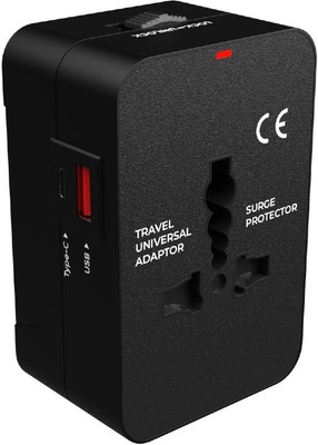 DEVYM IMPAX Travel Type C+USB universal travel adaptor all in one 20w PD 5v 2.4amp Worldwide Adaptor(Black)