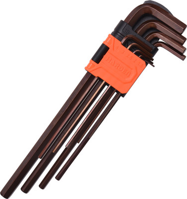 Harden PCS Professional Long Hex Key Wrench 9PCS Professional Hex Key Wrench Made of S2 Steel, Non-Slip - 540608 Single Sided L Type Wrench(Pack of 1)