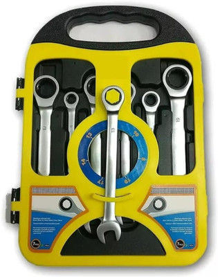 nit 7in1 professional chrome vanadium rachetting wrench set 7in1 ratchet combination spanner set double side chrome vanadium polished finish Double Sided Rachet Wrench(Pack of 7)