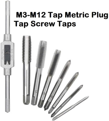 REIOENT QUALITY Tap Drill Bits Set M3 M4 M5 M6 M8 M10 M12 Adjustable Tap 1/8-1/2 Tap Metric Plug Tap Screw Taps Single Sided Socket Wrench(Pack of 8)