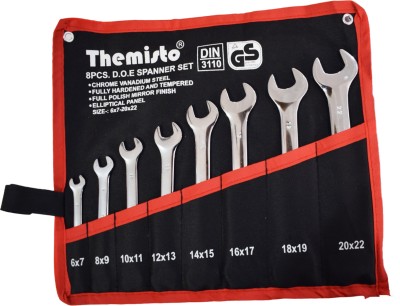 tHemiStO TH-T18 Chromium-Vanadium Elliptical Mirror Polished Double Sided Open End Wrench(Pack of 8)