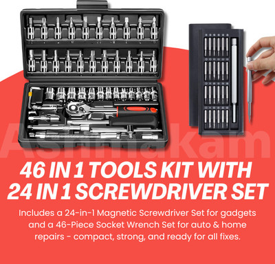 PelBart Compact Combo – Perfect for Daily DIY Tasks 24 and 46 in 1 Combo Tool Kit Set with Magnetic Screwdriver for Electronics Single Sided Box End Wrench(Pack of 1)