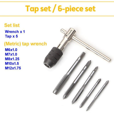 REIOENT PREMIUM Quality 6 PCS Adjustable Metric T-Handle Tap Wrench Set M6/M7/M8/M10/M12 Single Sided T Type Wrench(Pack of 1)