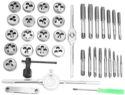 Flemigo Hand Tool 40PCS Metric Tap and Die Set Adjustable Tap Die Wrench Screw Thread Plugs Straight Taper Reamer Car Repairing Tool Single Sided Speciality(Pack of 40)