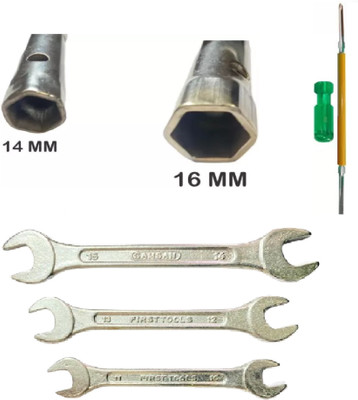 GrabMoor HH-5D Hero Honda Plug Spanner 14X16, 2in1 Screwdriver, 10X11 12X13 14X15 Spanner Multi-purose bike tool kit For all bike Universal plug pana Double Sided Open End Wrench(Pack of 5)
