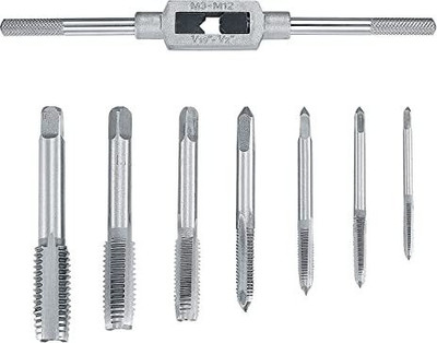 kavyatoolpower M3-M12 Tap Wrench Drill Set Hand Tapping Tools Metric Screw Thread Tap Set with Metric Thread Insert Screw Taps Single Sided Speed Wrench(Pack of 7)
