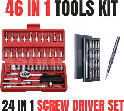 PelBart Rust-Free, High-Quality Finish Precision Screwdriver Set 24 in 1 and 46 in 1 Combo Tool Kit for All Uses Single Sided Box End Wrench(Pack of 1)