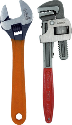 ACHRO 902 (L) ACHRO Open End Combo Kit of 14 Inch Pipe Wrench and 12 Inch Adjustable Wrench Single Sided Pipe Wrench(Pack of 2)