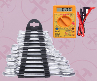 Aldeco 12PC Combination Spanner Set with Digital Multimeter Rust-Resistant Finish Double Sided Combination Wrench(Pack of 2)