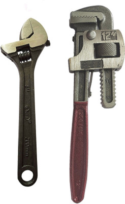 Inditrust new Heavy duty 1pc 12inch Pipe Wrench and 8inch Adjustable Wrench Single Sided Pipe Wrench(Pack of 2)