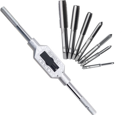 Digital Craft 8Pc Metric Thread Tap & Wrench Set – M3 to M12 Plug Tap Drill Bit Kit with Adjustable Handle for Metal Threading & Maintenance Single Sided T Type Wrench(Pack of 1)