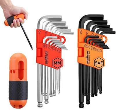 HORUSDY 27 pcs Long Arm Ball End Hex Wrench Set, HORUSDY 27 pcs Long Arm Ball End Hex Wrench Set – Inch/Metric Single Sided L Type Wrench(Pack of 27)