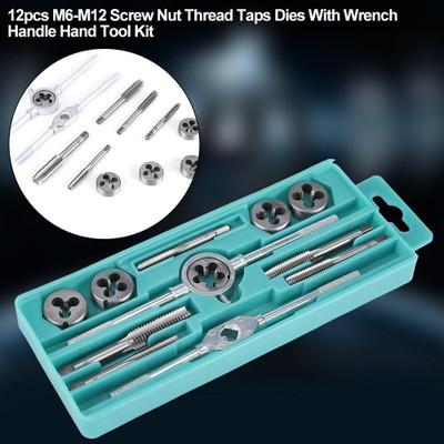 PKT 12Pcs Tap & Die Set Hss Threading Tool Metric Sizes,Tap & Dies With Tap Single Sided T Type Wrench(Pack of 12)