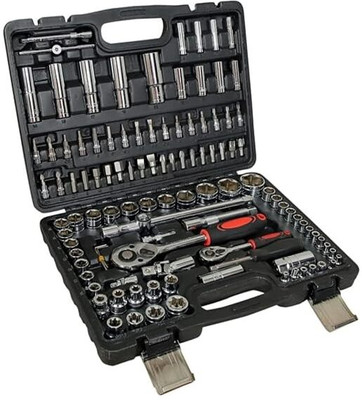 KANABEE 108 Pcs Tool Set Socket Wrench And Metric 1/4 And 1/2 Drive Socket, Extension Bars, Sockets, Quick Release Reversible Ratchet Wrench, Box End Single Sided Combination Wrench(Pack of 1) KANABEE 108 Pcs Tool Set Socket Wrench And Metric 1/4 And 1/2 Drive Socket, Extension Bars, Sockets, Quick Release Reversible Ratchet Wrench, Box End Single Sided Combination Wrench(Pack of 1)