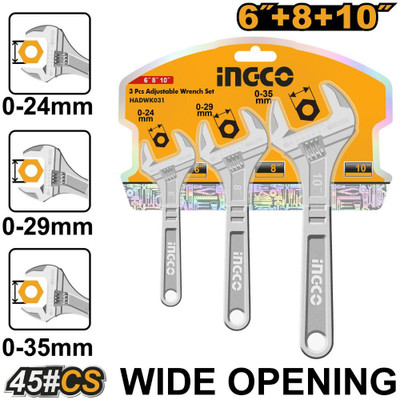 INGCO HADWK031 3 Pcs Adjustable wrench set Single Sided Speed Wrench(Pack of 3)