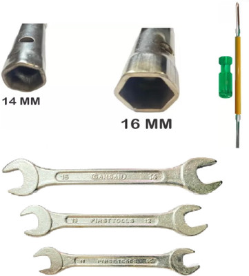 GrabMoor HH-5E Hero Honda Plug Spanner 14X16, 2in1 Screwdriver, 10X11 12X13 14X15 Spanner Multi-purose bike tool kit For all bike Universal plug pana Double Sided Open End Wrench(Pack of 5)