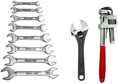 Exotic Arcade Combo of Spanner Set (6-22mm), 8 Inch Adjustable Wrench & 10 Inch Pipe Wrench || Best Quality Heavy Duty Single Sided Pipe Wrench(Pack of 3)