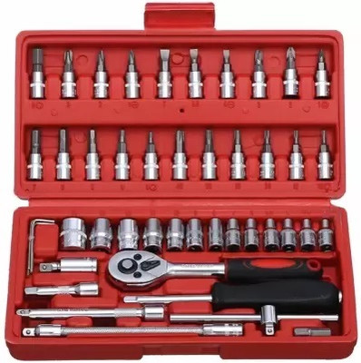 Ojasnayyar 46 in 1 Pcs Tool Kit & Screwdriver & 1/4'' Square Drive Metric Socket Set (1/4'' Sq Drive Metric Socket-Extension Bar & Adapter Single Sided Socket Wrench(Pack of 46)