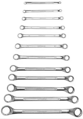 TOM /Taparia CRV Steel 6x7 to 30x32 Hardened and Tempered 12 Pcs. Ring Spanner Set Home and Professional Use Chrome Vanadium Steel Double Sided Combination Wrench(Pack of 12)